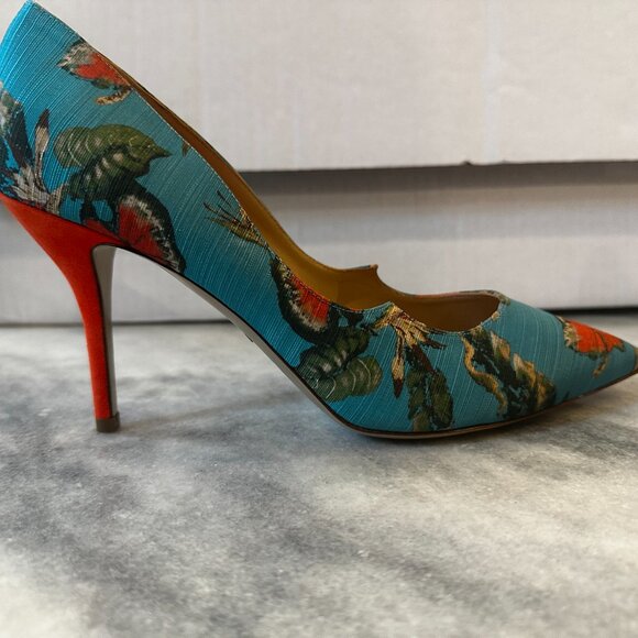 Paul Andrew Floral Heels in Blue and Red - Picture 3 of 6